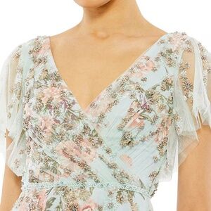 Floral Surplice V-Neck Short Flutter Sleeve A-Line Gown